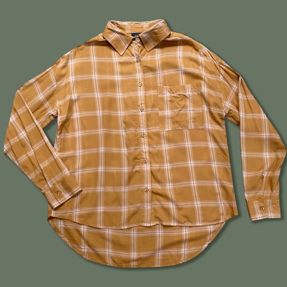 Daytrip Tops - 🖤 Day trip Plaid Button Down Fall Orange Medium Oversized Flannel Long Sleeve